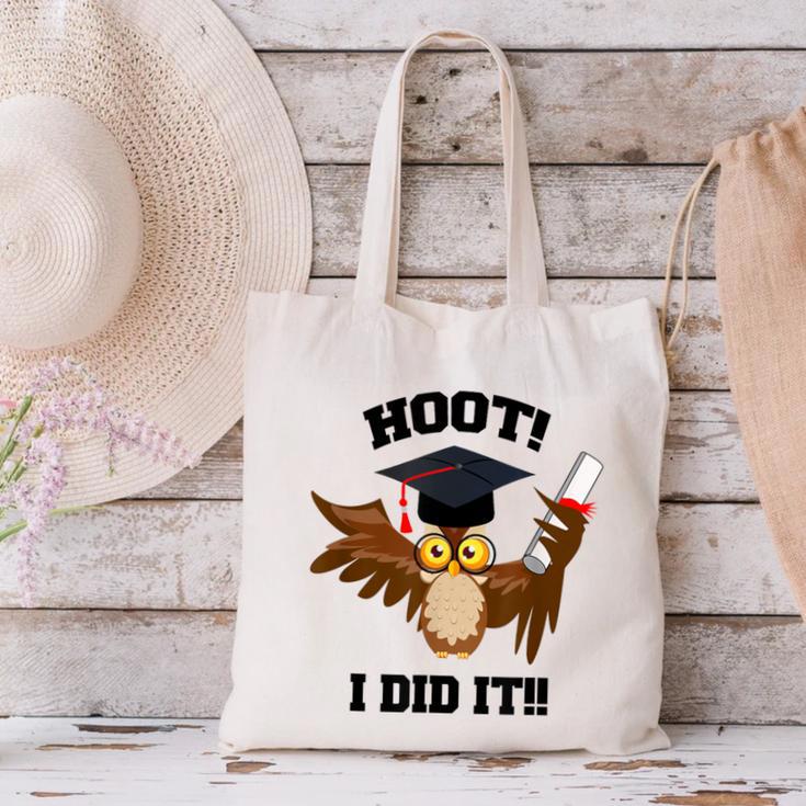 Hoot I Did It Grad Owl Holding Graduation Diploma Congrats Canvas Tote Bag