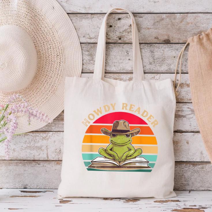 Howdy Reader Frog Reading Book Vintage Canvas Tote Bag Howdy Reader Frog Reading Book Vintage Canvas Tote Bag