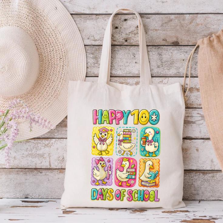 HUGvyn Happy 100 Days Of School Teacher Goose Preppy Books Canvas Tote Bag HUGvyn Happy 100 Days Of School Teacher Goose Preppy Books Canvas Tote Bag