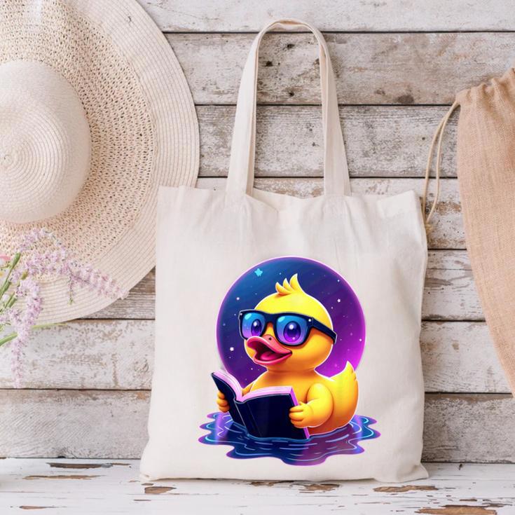 Humor Rubber Duck Reading Book Canvas Tote Bag