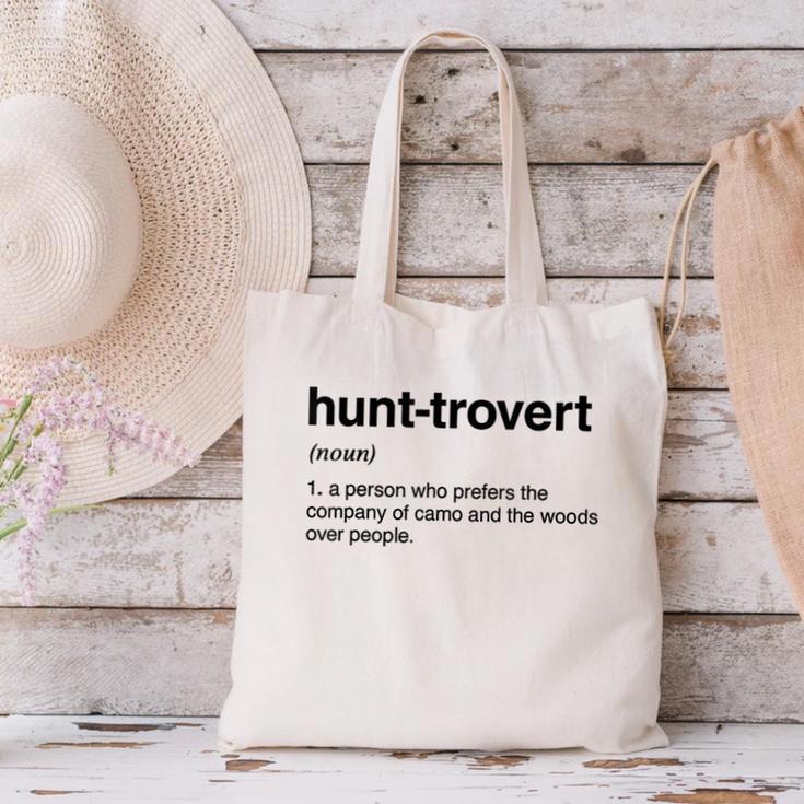 Hunt-Trovert Hunting Camo Woods Introvert Canvas Tote Bag Hunt-Trovert Hunting Camo Woods Introvert Canvas Tote Bag