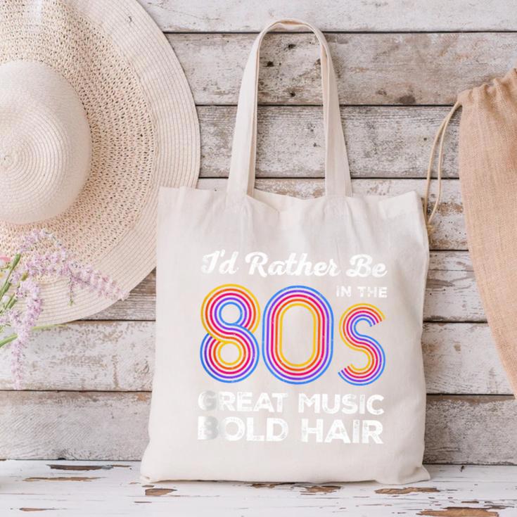 I'd Rather Be In The 80s Iconic Music Nostalgia Vintage Canvas Tote Bag