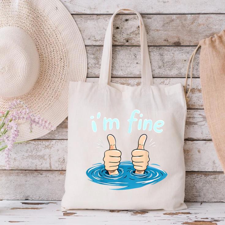 I'm Fine Drowning Thumbs Up Introvert Meme Humor Canvas Tote Bag