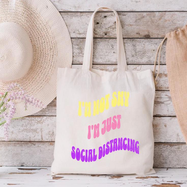 I'm Just Social Distancing Introvert Funny Canvas Tote Bag I'm Just Social Distancing Introvert Funny Canvas Tote Bag