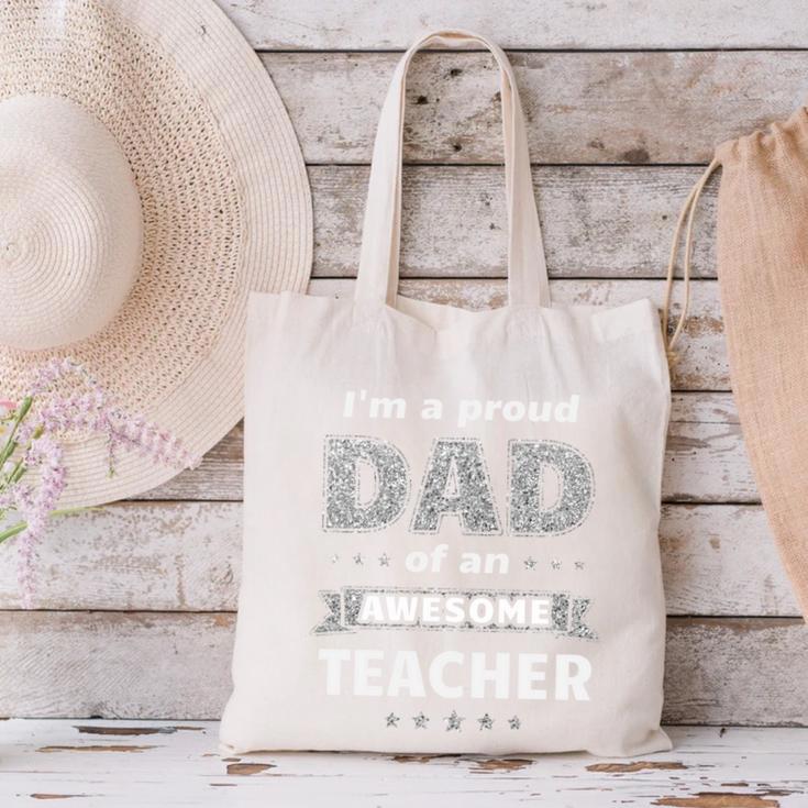 I'm A Proud Dad Of An Awesome Teacher Graduation Canvas Tote Bag