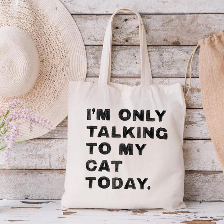 I'm Only Talking To My Cat Today Introvert Chalk For Men Women Canvas Tote Bag