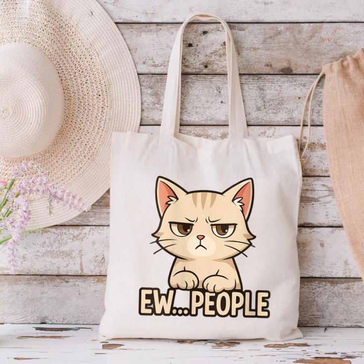 Introvert Anime Cat Ew People Canvas Tote Bag Introvert Anime Cat Ew People Canvas Tote Bag