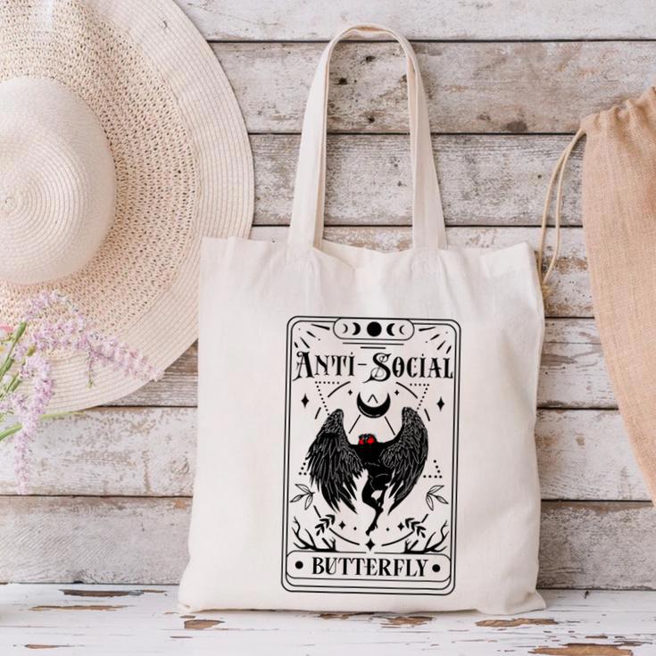 Introvert Apparel Emporium Mothman Tarot Card Antisocial Butterfly Cryptozoologist -Adults Grey Canvas Tote Bag