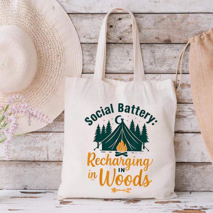 Introvert Camping Social Battery Recharging In The Woods Canvas Tote Bag Introvert Camping Social Battery Recharging In The Woods Canvas Tote Bag