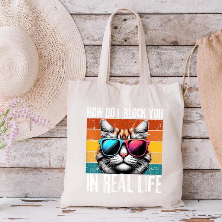 Introvert Cat How Do I Block You Retro Cat Sarcastic Men Women Girls Canvas Tote Bag