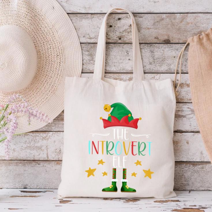 The Introvert Elf Christmas Family Matching Fun Xmas Top Canvas Tote Bag