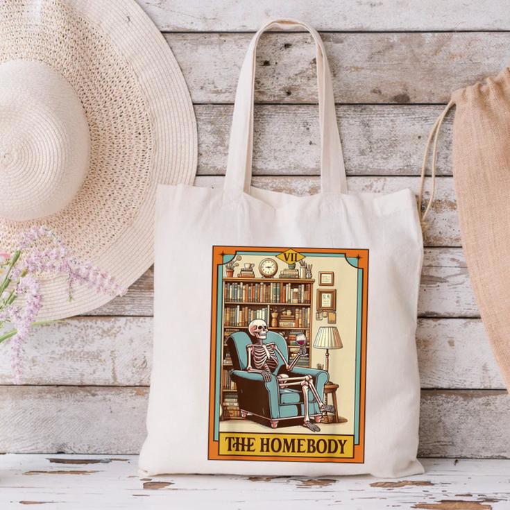 Introvert Homebody Awkward Skeleton The Homebody Tarot Card Canvas Tote Bag