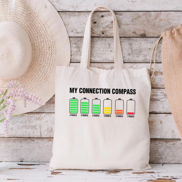 Introvert Low Battery My Connection Compass Canvas Tote Bag Introvert Low Battery My Connection Compass Canvas Tote Bag