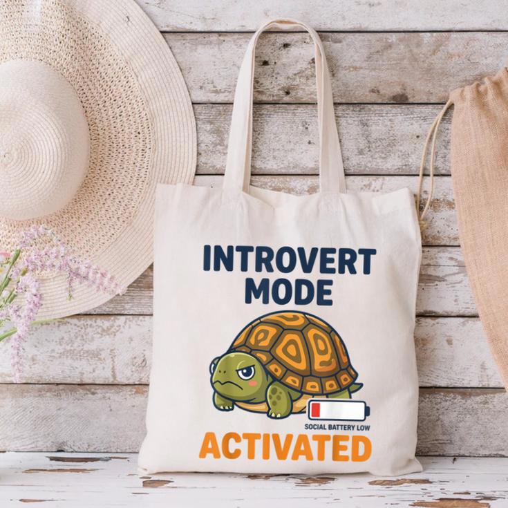 Introvert Mode Activated Low Social Battery Box Turtle Canvas Tote Bag Introvert Mode Activated Low Social Battery Box Turtle Canvas Tote Bag