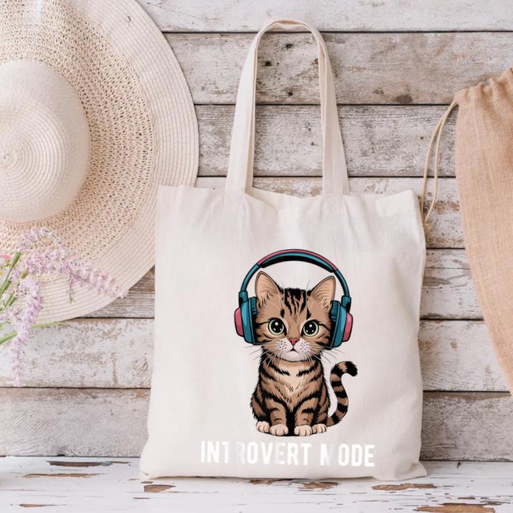 Introvert Mode Cat With Headphones Kitten Lover Canvas Tote Bag