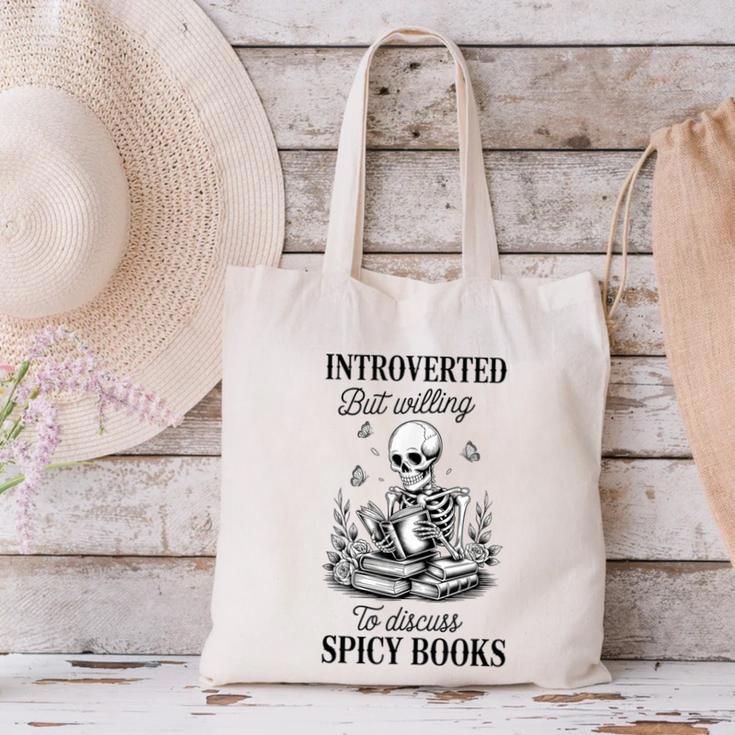 Introvert Read Spicy Books Lover Bookworm Skeleton Reading Canvas Tote Bag Introvert Read Spicy Books Lover Bookworm Skeleton Reading Canvas Tote Bag