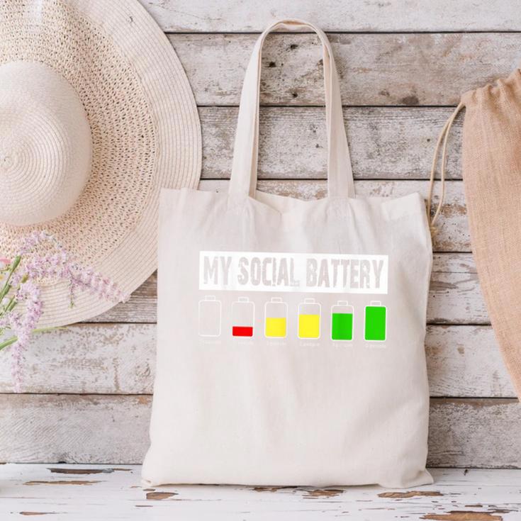 Introvert My Social Battery Low Level Graphic Canvas Tote Bag Introvert My Social Battery Low Level Graphic Canvas Tote Bag