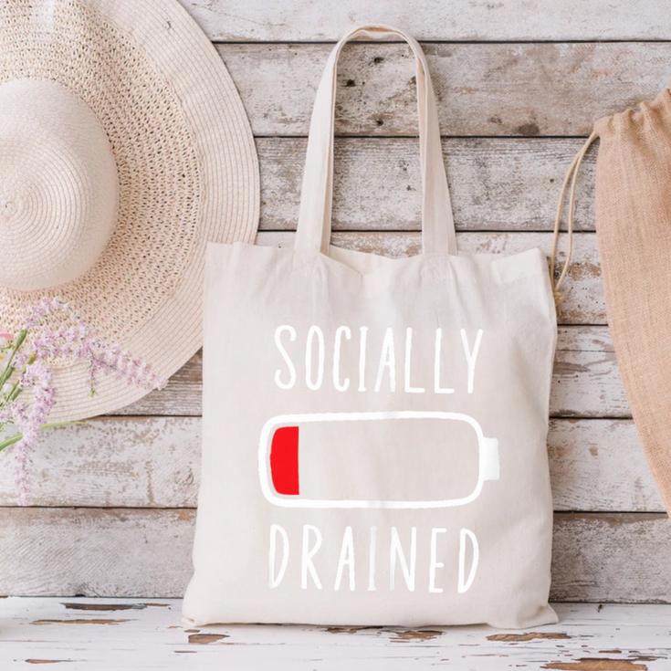 Introvert Socially Drained Battery Canvas Tote Bag Introvert Socially Drained Battery Canvas Tote Bag
