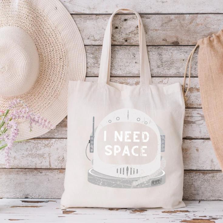 Introvert Space Helmet I Need Space Men Women Canvas Tote Bag