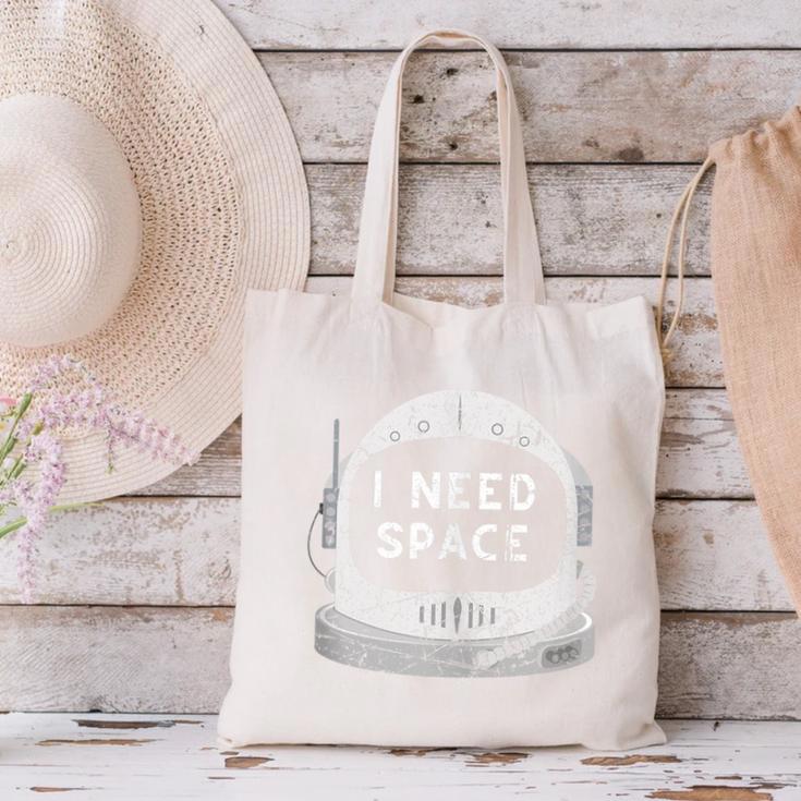 Introvert Space Helmet I Need Space Men Women Canvas Tote Bag