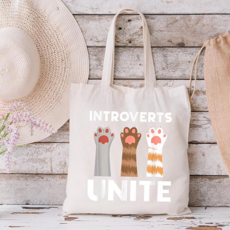 Introvert Unite Kitty Paws Raise Introverted Gathering Canvas Tote Bag Introvert Unite Kitty Paws Raise Introverted Gathering Canvas Tote Bag