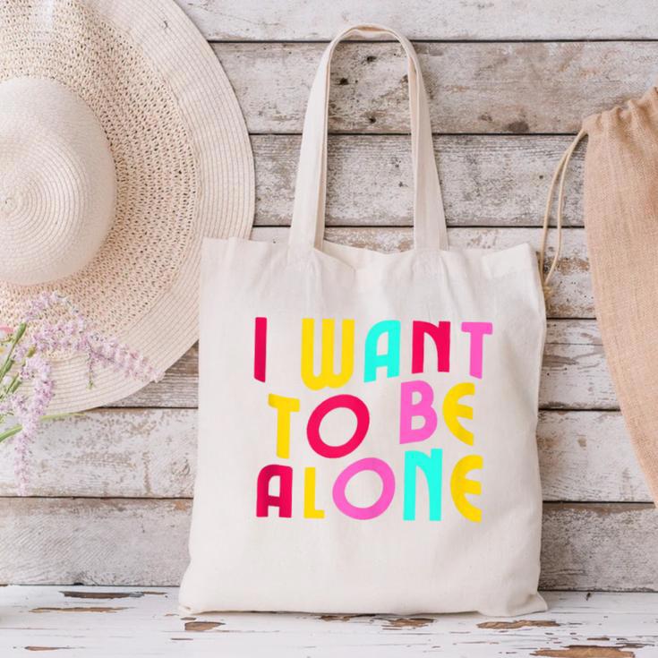 Introvert I Want To Be Alone Retro Wavy Canvas Tote Bag