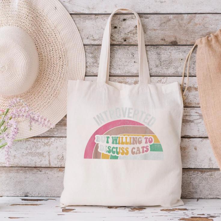 Introverted But Willing To Discuss Cats Rainbow Canvas Tote Bag Introverted But Willing To Discuss Cats Rainbow Canvas Tote Bag