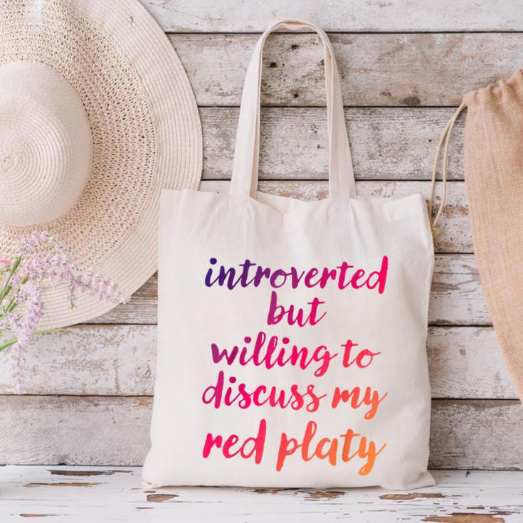 Introverted Willing To Discuss Red Platy Introvert Canvas Tote Bag Introverted Willing To Discuss Red Platy Introvert Canvas Tote Bag