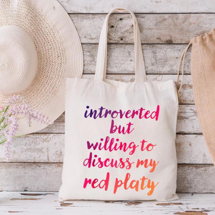 Introverted Willing To Discuss Red Platy Introvert Canvas Tote Bag Introverted Willing To Discuss Red Platy Introvert Canvas Tote Bag