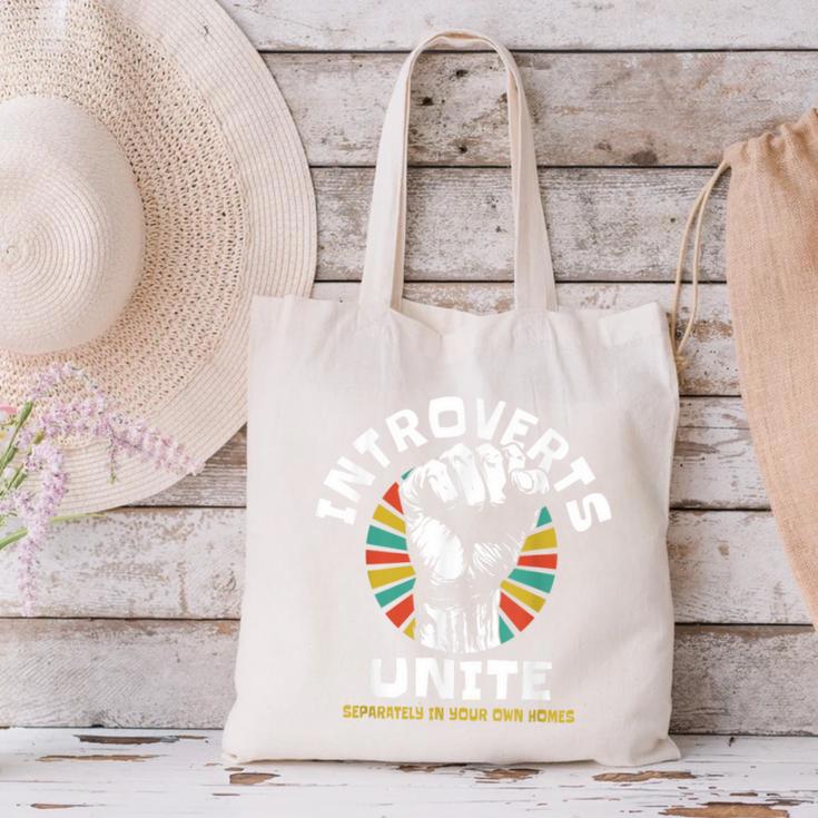 Introverts Unite Separately Own Homes Emblem Canvas Tote Bag Introverts Unite Separately Own Homes Emblem Canvas Tote Bag