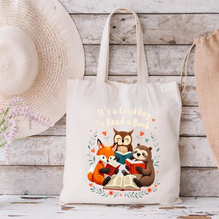 Its A Good Day To Read Book Cute Fox Sloth Owl Novel Reading Canvas Tote Bag