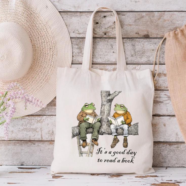 It's A Good Day To Read A Book Frog Toad Canvas Tote Bag