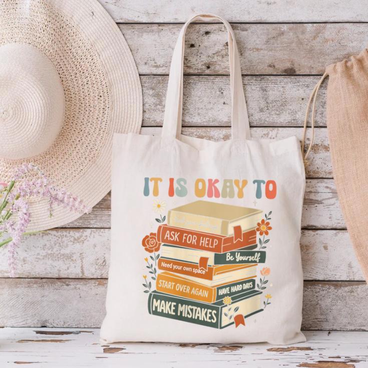 Its Okay Not To Be Okay Mental Health Awareness Floral Books Canvas Tote Bag