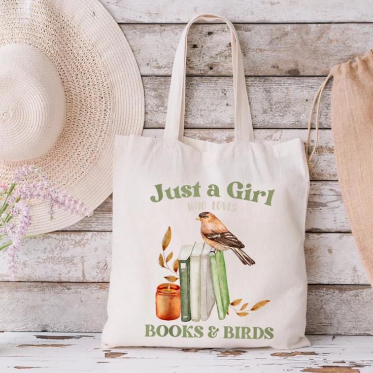 Just a Girl Who Loves Books And Birds Book Reading Bird Love Canvas Tote Bag Just a Girl Who Loves Books And Birds Book Reading Bird Love Canvas Tote Bag