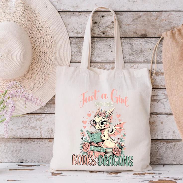 Just a Girl Who Loves Books And Dragons Book Dragon Lover Canvas Tote Bag