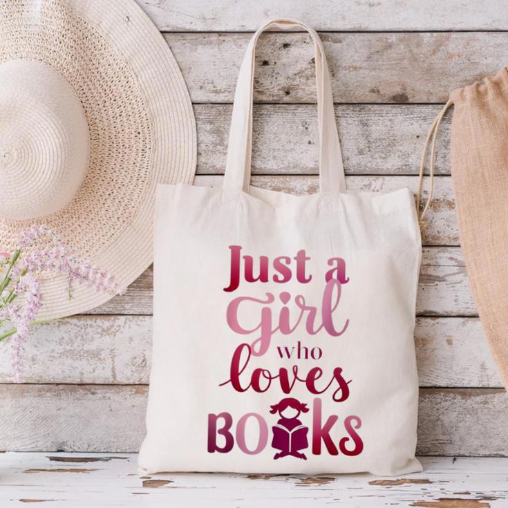 JUST A GIRL WHO LOVES BOOKS LIBRARIAN BOOK LOVERS BOOKWORM Canvas Tote Bag JUST A GIRL WHO LOVES BOOKS LIBRARIAN BOOK LOVERS BOOKWORM Canvas Tote Bag