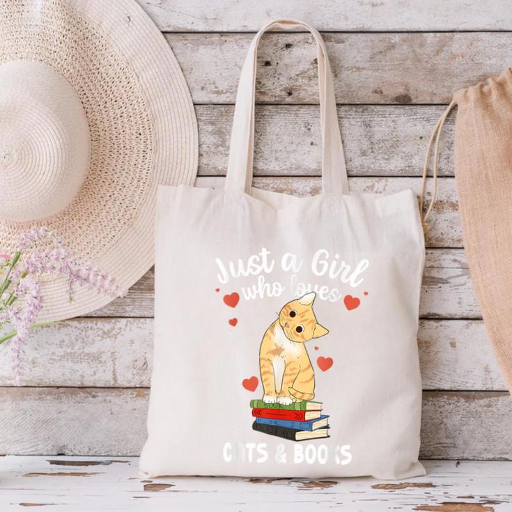 Just a Girl Who Loves Cats And Books Reading Cat & Bookworm Canvas Tote Bag