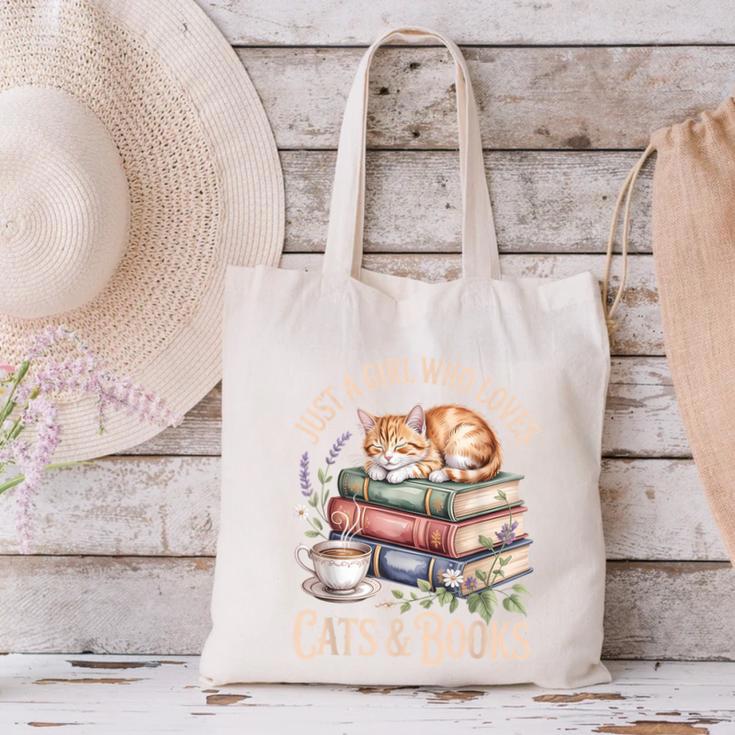 Just A Girl Who Loves Cats And Books Reading Librarian Canvas Tote Bag