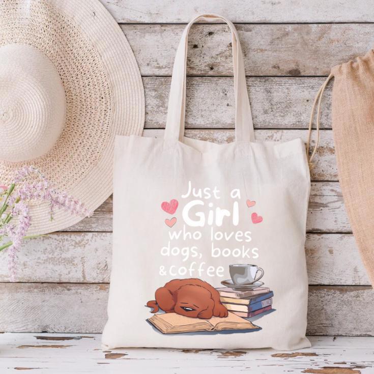 Just a Girl Who Loves Dogs Books Coffee T-Shirt Canvas Tote Bag