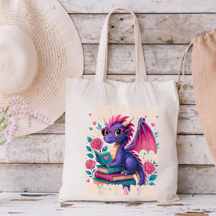 Just a Girl Who Loves Dragons And Books Dragon Canvas Tote Bag