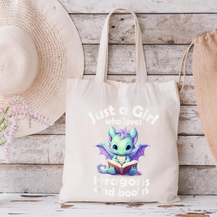 Just a Girl Who Loves Dragons And Books Dragon For Kids Canvas Tote Bag Just a Girl Who Loves Dragons And Books Dragon For Kids Canvas Tote Bag