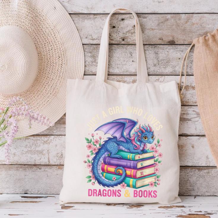 Just a Girl Who Loves Dragons And Books Dragon Reading Canvas Tote Bag