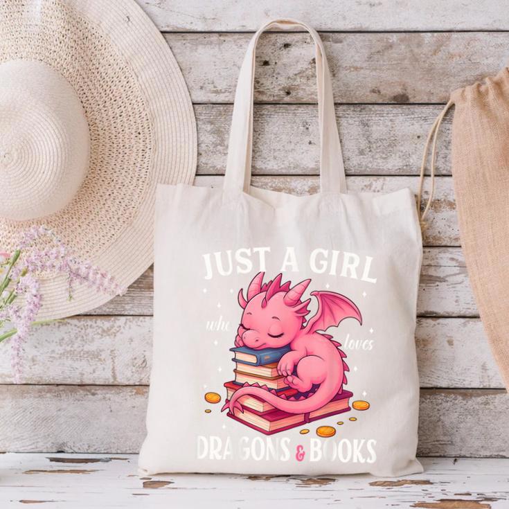 Just A Girl Who Loves Dragons And Books Dragon Reading Lover Canvas Tote Bag