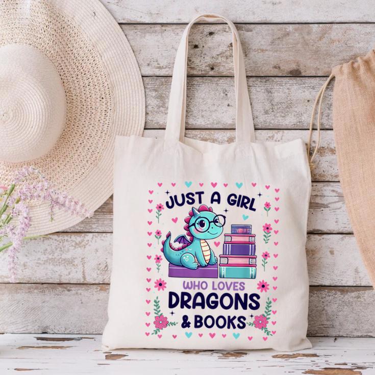 Just A Girl Who Loves Dragons And Books Lover Reading Book Canvas Tote Bag