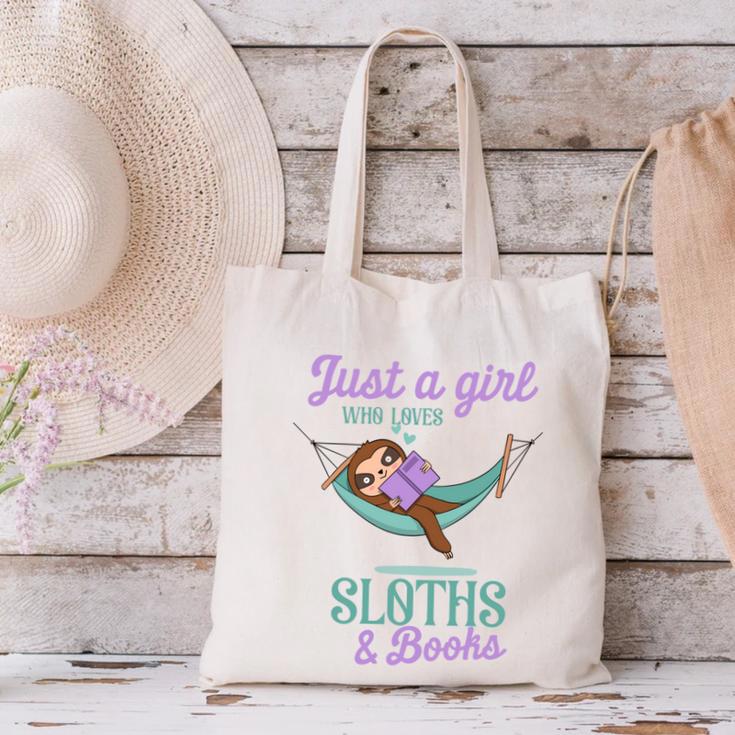 Just a Girl Who Loves Sloths And Books Canvas Tote Bag Just a Girl Who Loves Sloths And Books Canvas Tote Bag