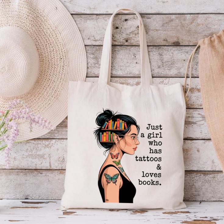 Just a Girl Who Has Tattoos And Love Books Tattooed Inked Canvas Tote Bag Just a Girl Who Has Tattoos And Love Books Tattooed Inked Canvas Tote Bag