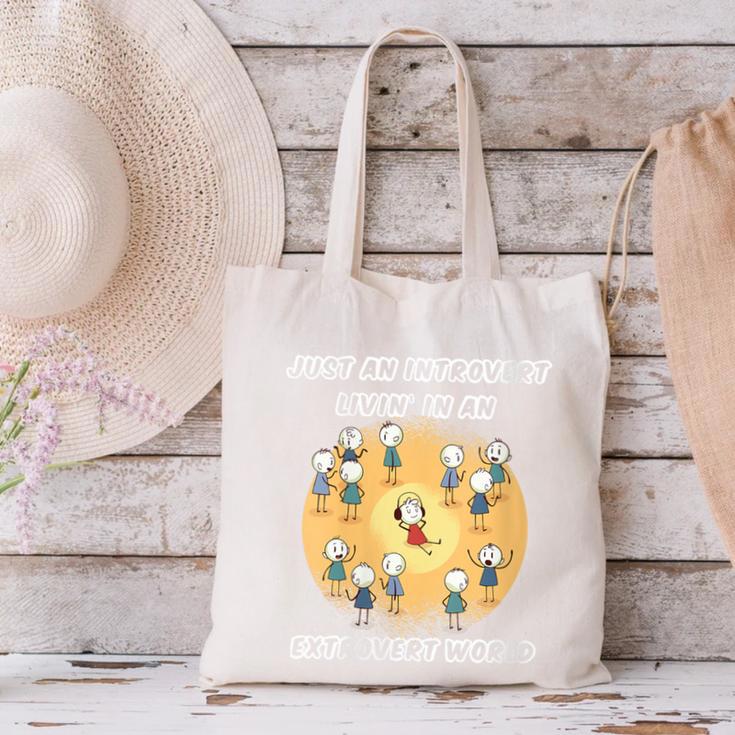 Just An Introvert Living In An Extrovert World Stickmen Canvas Tote Bag Just An Introvert Living In An Extrovert World Stickmen Canvas Tote Bag
