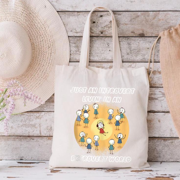 Just An Introvert Living In An Extrovert World Stickmen Canvas Tote Bag Just An Introvert Living In An Extrovert World Stickmen Canvas Tote Bag