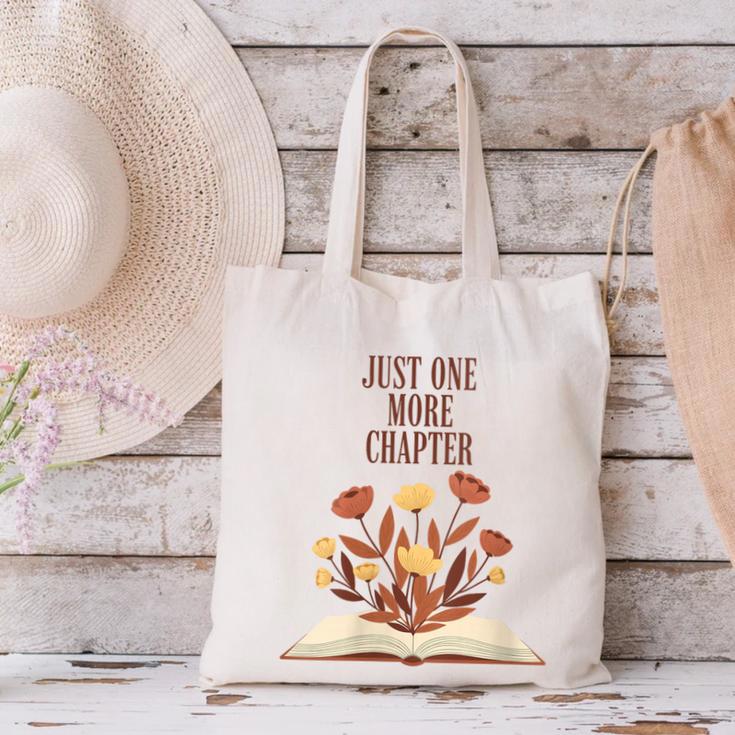 Just One More Chapter Book Lovers Floral Canvas Tote Bag