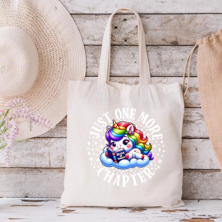 Just One More Chapter Bookish Book Unicorn Reading Book Canvas Tote Bag